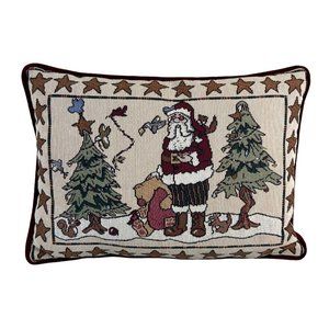 Christmas Santa Tapestry Decorative Pillow Holiday Star Border Bear, Tree Plush